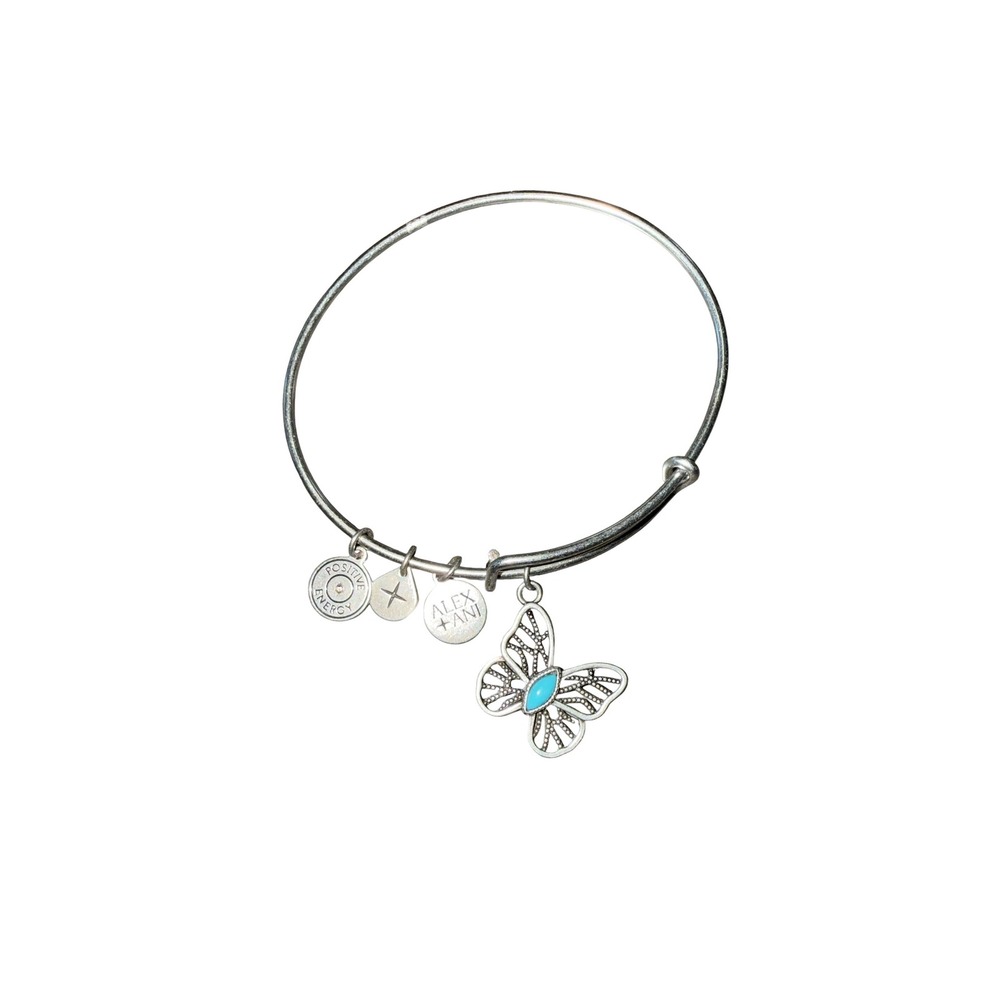Alex and Ani Butterfly Bangle Bracelet Rafaelian Silver Finish Turquoise Charm